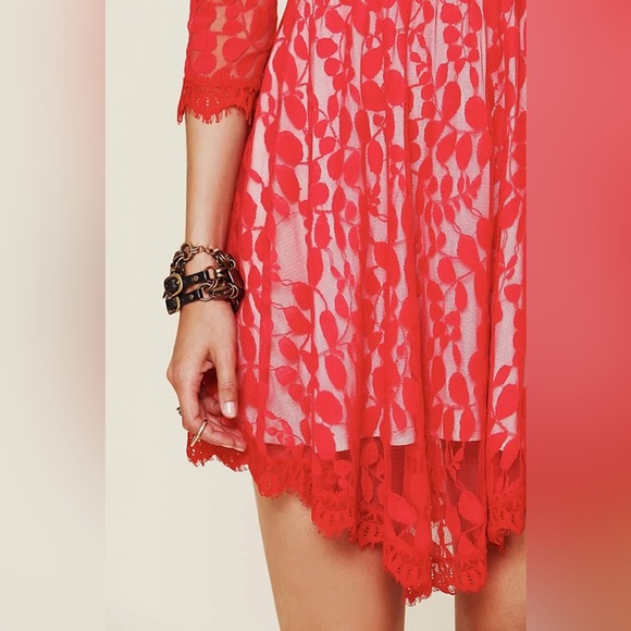 Free People Floral Mesh Lace Mini “Rare Color Fuchsia” Dress EUC Size - 4 - Picture 5 of 9
